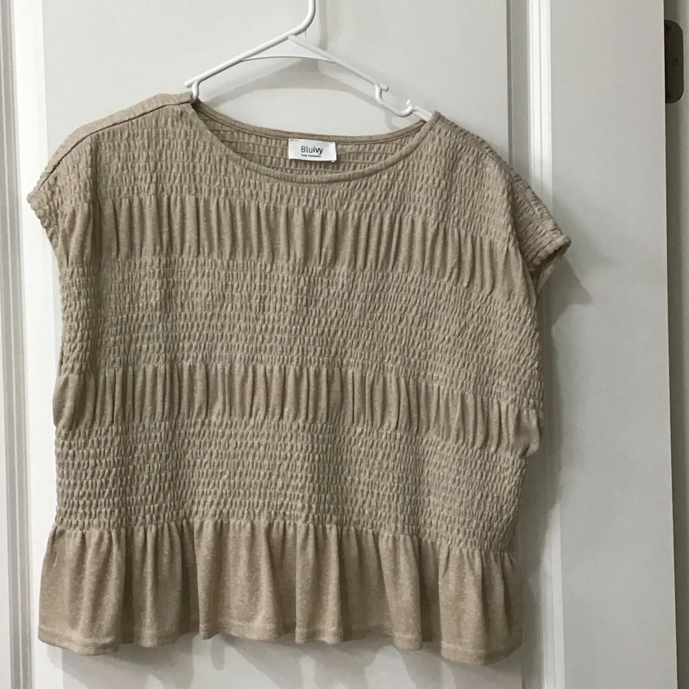Bluivy Beige Wide-Leg Smocked Waist Pants - Picture 3 of 6